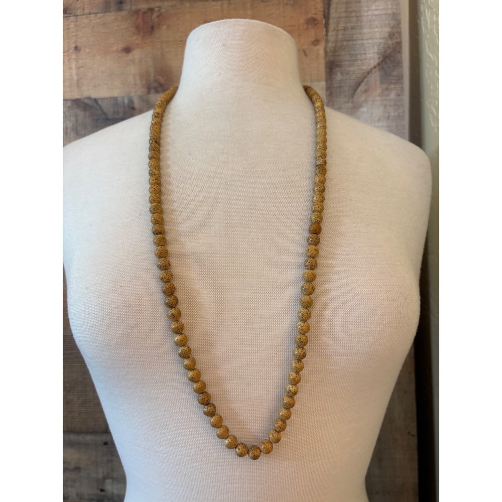 Natural Lotus Seed Mala Prayer Beads 108 Moon and Stars Speckled Necklace 38in